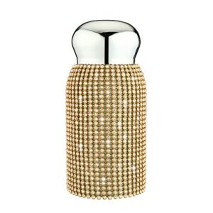 diamond thermos bottle for womens, diamond water bottle bling rhinestone small cute 200ml stainless steel vacuum flask sparkling refillable metal insulated glitter thermal bottle (gold)