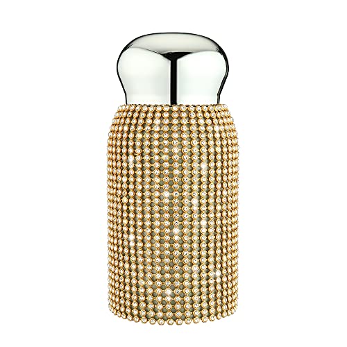 Diamond Thermos Bottle for Womens, Diamond Water Bottle Bling Rhinestone Small Cute 200ML Stainless Steel Vacuum Flask Sparkling Refillable Metal Insulated Glitter Thermal Bottle (Gold)