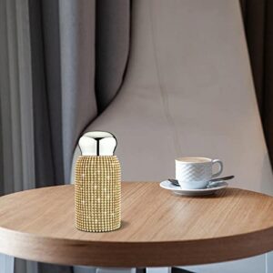 Diamond Thermos Bottle for Womens, Diamond Water Bottle Bling Rhinestone Small Cute 200ML Stainless Steel Vacuum Flask Sparkling Refillable Metal Insulated Glitter Thermal Bottle (Gold)