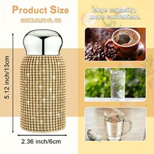 Diamond Thermos Bottle for Womens, Diamond Water Bottle Bling Rhinestone Small Cute 200ML Stainless Steel Vacuum Flask Sparkling Refillable Metal Insulated Glitter Thermal Bottle (Gold)