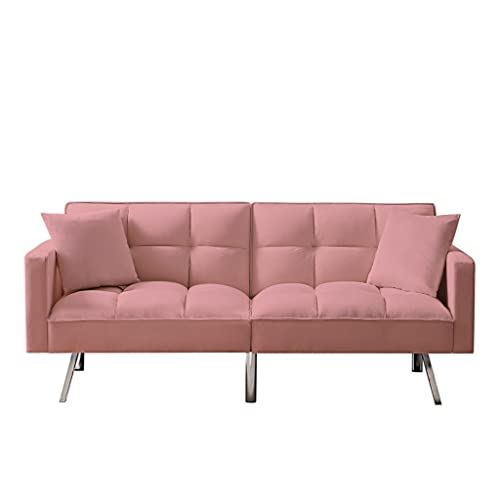 Sofas Futon Sofa Bed with 5 Golden Metal Legs, Sleeper Sofa Couch with Two Pillows, Loveseat Sofa for Living Room and Bedroom