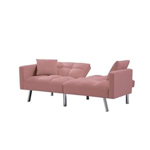 Sofas Futon Sofa Bed with 5 Golden Metal Legs, Sleeper Sofa Couch with Two Pillows, Loveseat Sofa for Living Room and Bedroom