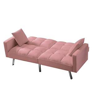 Sofas Futon Sofa Bed with 5 Golden Metal Legs, Sleeper Sofa Couch with Two Pillows, Loveseat Sofa for Living Room and Bedroom