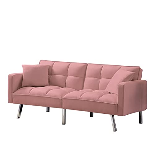 Sofas Futon Sofa Bed with 5 Golden Metal Legs, Sleeper Sofa Couch with Two Pillows, Loveseat Sofa for Living Room and Bedroom