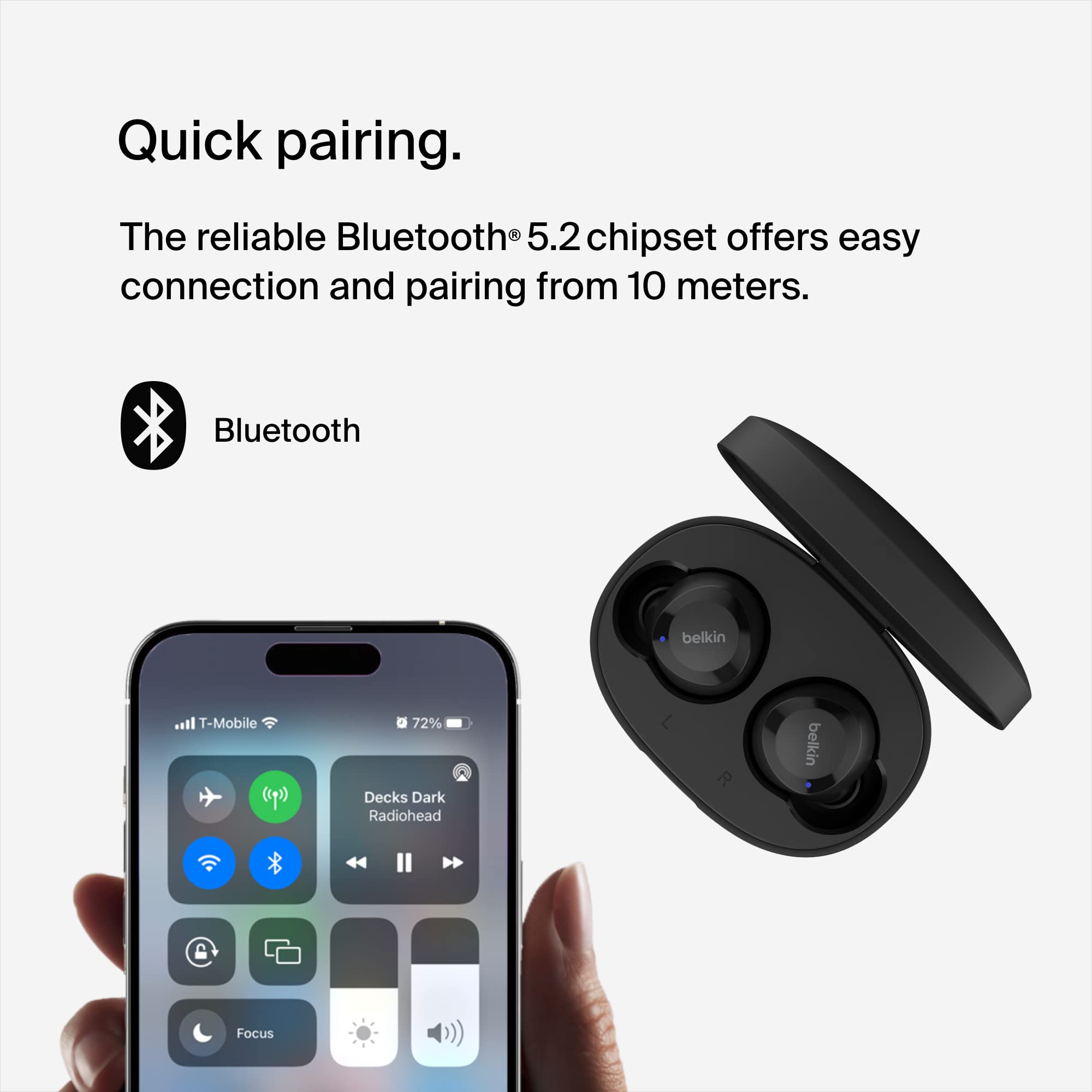 Belkin SOUNDFORM Bolt, True Wireless Earbuds, Wireless Charging, IPX5 Sweat and Water Resistant, USB-C, Up to 28 Hours of Battery Life, iPhone, Galaxy, Pixel and More - Black