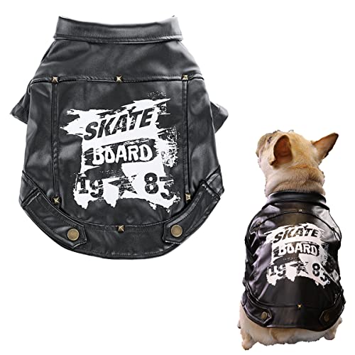 Moorfowl Cool Bulldog Motorcycle Jacket Dog PU Leather Coat for Pug Pet Doggie Clothes Fashion Outfit Cute Dog Biker Jacket for Pitbull Boston Terrier (Large, Black)