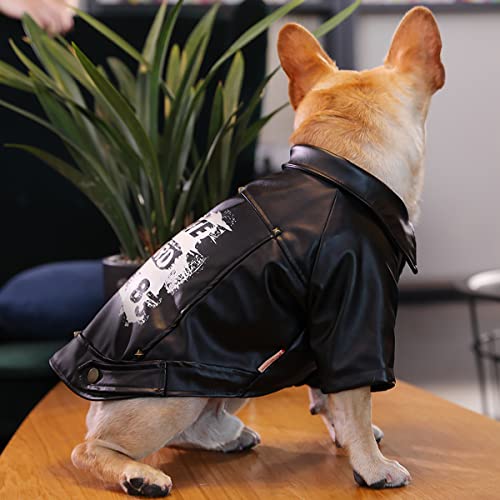 Moorfowl Cool Bulldog Motorcycle Jacket Dog PU Leather Coat for Pug Pet Doggie Clothes Fashion Outfit Cute Dog Biker Jacket for Pitbull Boston Terrier (Large, Black)