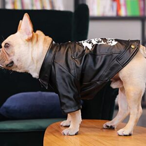 Moorfowl Cool Bulldog Motorcycle Jacket Dog PU Leather Coat for Pug Pet Doggie Clothes Fashion Outfit Cute Dog Biker Jacket for Pitbull Boston Terrier (Large, Black)