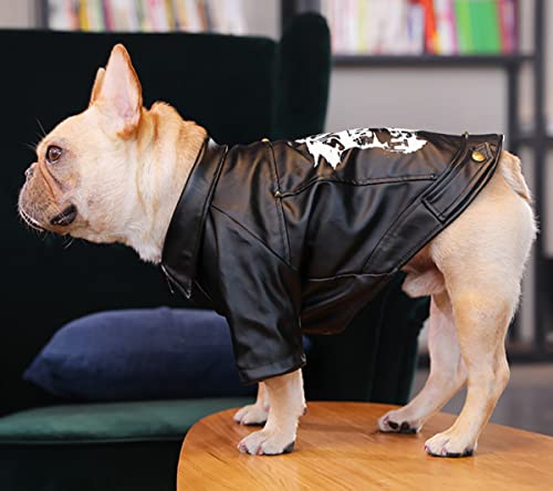 Moorfowl Cool Bulldog Motorcycle Jacket Dog PU Leather Coat for Pug Pet Doggie Clothes Fashion Outfit Cute Dog Biker Jacket for Pitbull Boston Terrier (Large, Black)