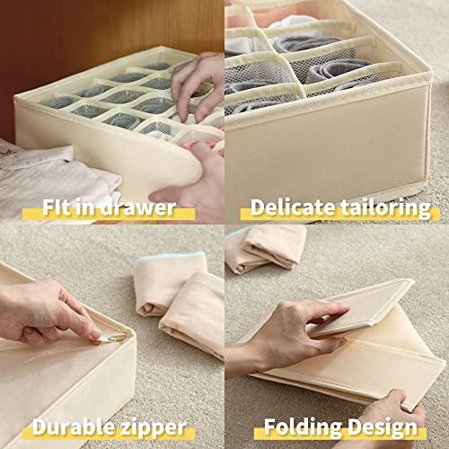 goiealeaes Drawer Organiser Divider, Set of 2 Fabric Foldable Dresser Grids Wardrobe Storage Bedroom Closet Storage Boxes for Storing Socks, Underwear, Ties, Scarves, Beige