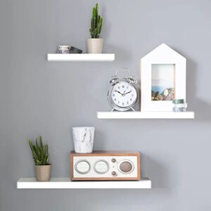 nokamw white floating wall shelves,wall mounted display shelf,home decor wall storage shelves set of 3,shelf for wall with invisible brackets,wall display rack for kitchen office living room,3 pack