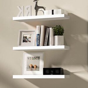 NOKAMW White Floating Wall Shelves,Wall Mounted Display Shelf,Home Decor Wall Storage Shelves Set of 3,Shelf for Wall with Invisible Brackets,Wall Display Rack for Kitchen Office Living Room,3 Pack