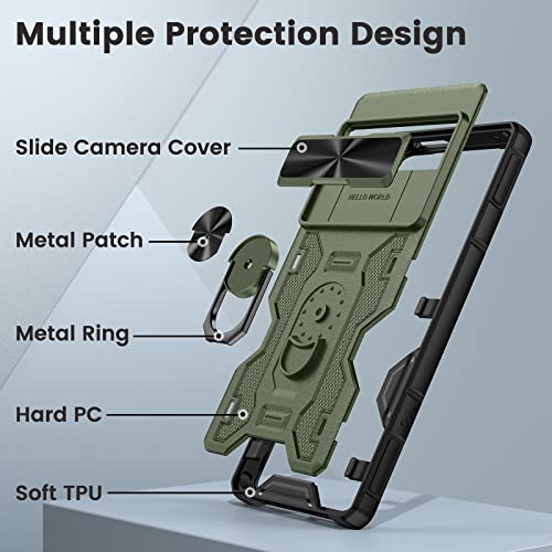 Caka for Pixel 7 Pro Case, Google Pixel 7 Pro Case with Kickstand & Camera Cover, Built-in 360°Rotate Ring Stand Magnetic Magnet Protective Phone Case Cover for Pixel 7 Pro -Green