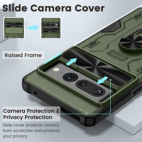 Caka for Pixel 7 Pro Case, Google Pixel 7 Pro Case with Kickstand & Camera Cover, Built-in 360°Rotate Ring Stand Magnetic Magnet Protective Phone Case Cover for Pixel 7 Pro -Green