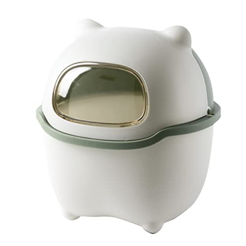 Benshukam Mini Ninja Desktop Flip Cute Small Trash Can with Lid for Bathrooms, Kitchens, Offices, Waste Basket for Dressing Table(Green)