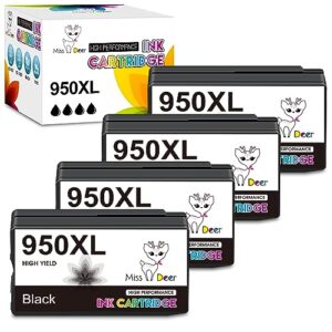 miss deer 950 xl compatible ink cartridge replacement for hp 950 950xl black to use with officejet pro 8600 8610 8620 8100 8625 8615 8630 8640 8660 251dw 271dw 276dw (high yield,4 bk)