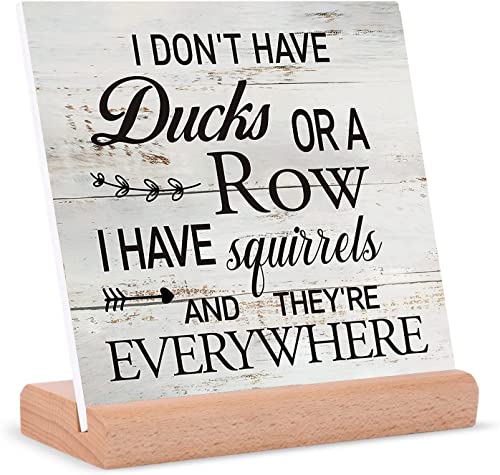 Bedency Funny Office Quote I Don't Have Ducks or a Row Ceramic Table Plaque with Wooden Stand Rustic Humorous Desk Sign Desk Decor for Home Living Room Shelf Table Decoration