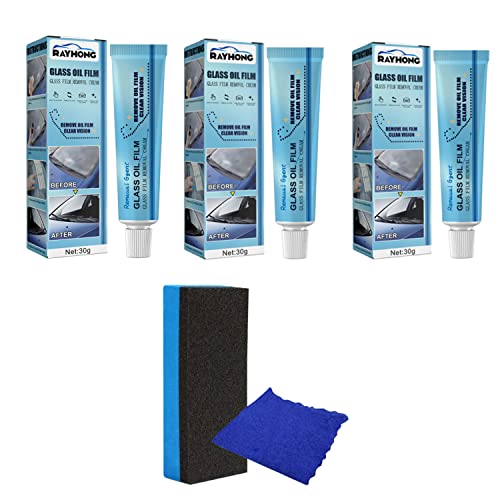 5Pcs Car Glass Oil Film Cleaner - Glass Oil Film Removing Paste Car Glass Polish Degreaser Cleaner Oil Film Bathroom Window Glass Clean Polishing Paste (3Pcs)