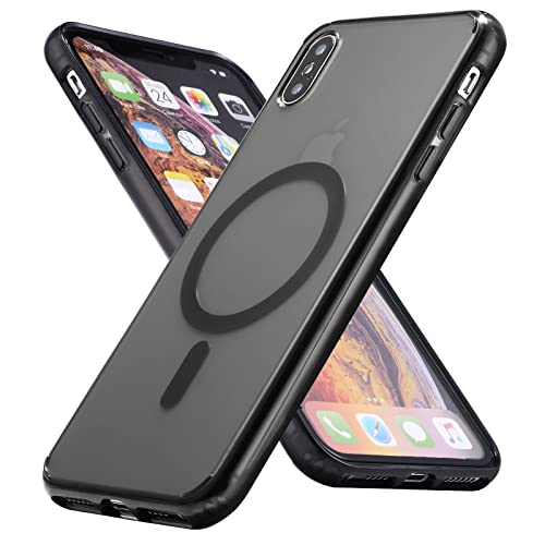 Tigowos Translucent Magnetic Phone Case for iPhone Xs Max with MagSafe Wireless Charging Anti-Yellow Anti-Fingerprint Shockproof Protective Case for iPhone Xs Max(6.5")， Black