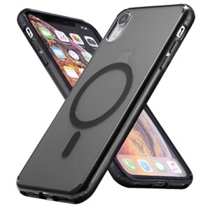 tigowos translucent magnetic phone case for iphone xr with magsafe wireless charging anti-yellow anti-fingerprint shockproof protective case for iphone xr(6.1")， black
