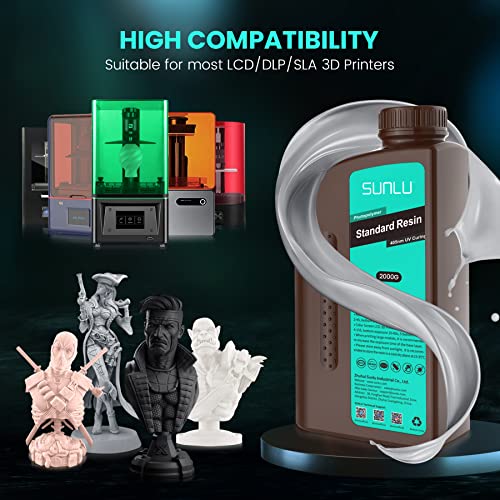 SUNLU 3D Printer Standard Resin 2KG Clear & SUNLU 3D Printer ABS-Like Resin 2KG White, 405nm UV Curing Resin for 4K/8K LCD/DLP/SLA Resin 3D Printer, Non-Brittle & High Precision & Low Shrinkage, 2000g