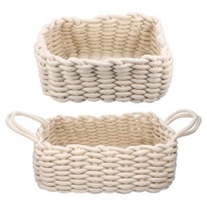 sewroro 2pcs cotton thread hand-woven desktop storage basket cotton woven storage basket sundries storage basket (mixed style)