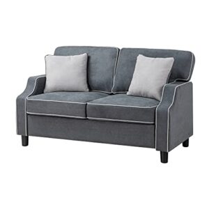 meilocar 56" loveseat couch, modern upholstered love seats with armrest and two pillows, small double sofa for bedroom, apartment, office and small spaces (blue gray)