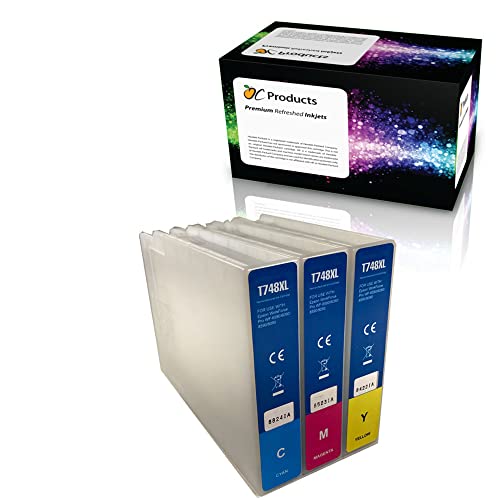 OCProducts Remanufactured Ink Cartridge Replacement 3 Pack for Epson 748XL for Workforce Pro WF-6090 WF-6530 WF-6590 WF-8090 WF-8590 (Cyan, Magenta, Yellow)