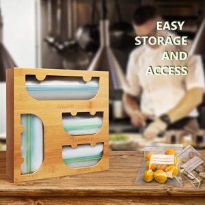 INPant ziplock Bag Storage Organizer For Kitchen Drawer, Bamboo Baggie Holder, Suitable for Gallon, Quart, Sandwich And Snack Variety Size Bags