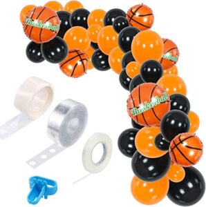 basketball theme balloon garland arch kit, 110 pcs black orange balloons for basketball sports theme party birthday party decorations supplies