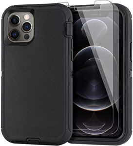 case for iphone 12 pro max case 6.7" with 2 screen protector, full body rugged heavy duty military grade cover, shockproof drop-proof protection durable phone case (black)