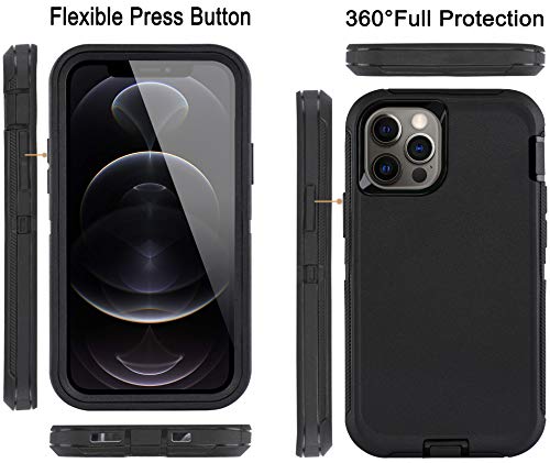 Case for iPhone 12 Pro Max Case 6.7" with 2 Screen Protector, Full Body Rugged Heavy Duty Military Grade Cover, Shockproof Drop-Proof Protection Durable Phone Case (Black)