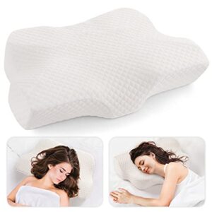 lamberia cervical memory foam pillow, neck pillows for side sleepers, back and stomach sleepers