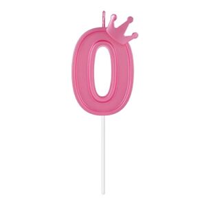 3 inch birthday number candle, 3d number candle with crown decor large cake topper number candles for birthday cakes wedding anniversary graduation festival party (pink, 0)