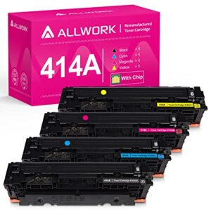 allwork 414a [with chip] remanufactured toner cartridge replacement for hp 414a 414x w2020a w2021a w2022a w2023a work with hp color pro m454dn m454dw mfp m479dw m479fdn m479fdw m455dn m480f 4 packs