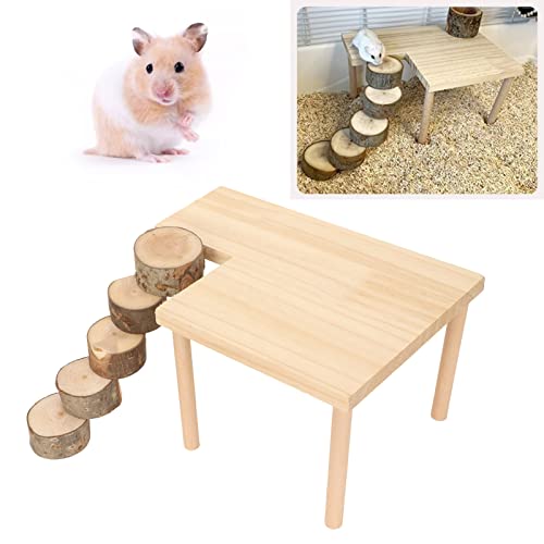 Tnfeeon Hamster Stand Platform, Toys Small Pet Wooden Platform with Pillars Rodent Ladder Bridge Climbing Chew Toy Cage Accessories for Hamster Squirrel Gerbil Chinchilla Bird