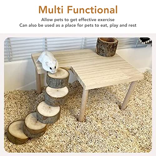 Tnfeeon Hamster Stand Platform, Toys Small Pet Wooden Platform with Pillars Rodent Ladder Bridge Climbing Chew Toy Cage Accessories for Hamster Squirrel Gerbil Chinchilla Bird