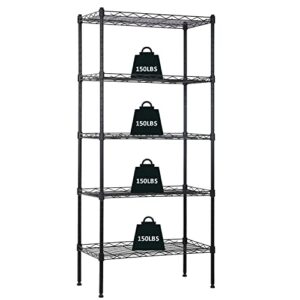 nchanmar 5-tier metal shelving unit storage shelves metal shelves 48"x21"x12" heavy duty metal storage rack wire rack nsf height adjustable for home kitchen bathroom garage shelving(black)