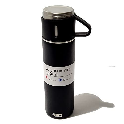 BT53 Stainless Steel 500 ML Vacuum Flask/Bottle/Thermos for Hot and Cold Drinks with Three Cups (Black)