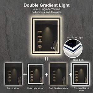 VanPokins LED Bathroom Mirror, 24x32 Inch Gradient Front and Backlit LED Mirror for Bathroom, 3 Colors Dimmable CRI>90 Double Lights, IP54 Enhanced Anti-Fog, Hanging Plates Wall Mount Lighted Mirror