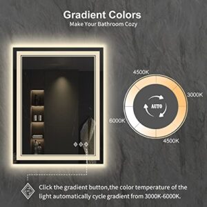 VanPokins LED Bathroom Mirror, 24x32 Inch Gradient Front and Backlit LED Mirror for Bathroom, 3 Colors Dimmable CRI>90 Double Lights, IP54 Enhanced Anti-Fog, Hanging Plates Wall Mount Lighted Mirror