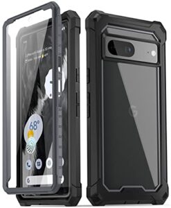 poetic guardian series case designed for google pixel 7 5g with built-in screen protector, work with fingerprint id, full body hybrid shockproof rugged cover case, black/clear