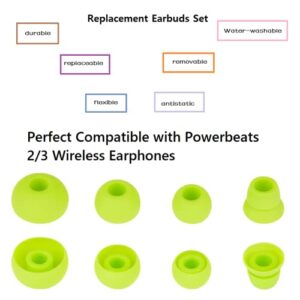 Replacement Earbud Tips for Powerbeats 2 Silicone Earbud Tips Earbuds Set Compatible with Beats Powerbeats 3 Powerbeats 2 Wireless in-Ear Earphones,4 Pairs,Fluorescent Yellow