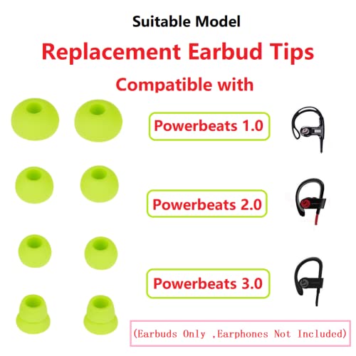 Replacement Earbud Tips for Powerbeats 2 Silicone Earbud Tips Earbuds Set Compatible with Beats Powerbeats 3 Powerbeats 2 Wireless in-Ear Earphones,4 Pairs,Fluorescent Yellow