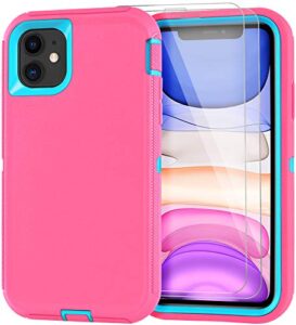 gyj for iphone 11 case with 2 screen protector, drop protection full body heavy duty rugged military grade cover, shockproof/drop proof durable phone case iphone 11 6.1" [pink+blue]