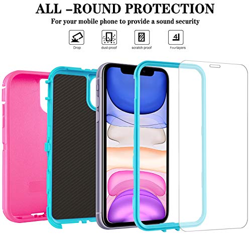 GYJ for iPhone 11 Case with 2 Screen Protector, Drop Protection Full Body Heavy Duty Rugged Military Grade Cover, Shockproof/Drop Proof Durable Phone Case iPhone 11 6.1" [Pink+Blue]