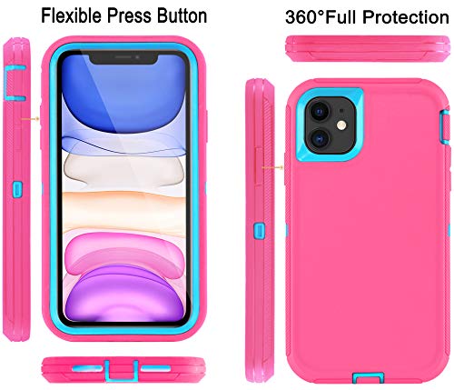 GYJ for iPhone 11 Case with 2 Screen Protector, Drop Protection Full Body Heavy Duty Rugged Military Grade Cover, Shockproof/Drop Proof Durable Phone Case iPhone 11 6.1" [Pink+Blue]