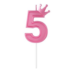 3 inch birthday number candle, 3d number candle with crown decor large cake topper number candles for birthday cakes wedding anniversary graduation festival party (pink, 5)