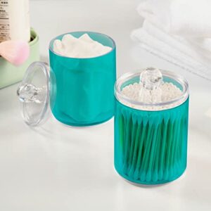 ALAZA 4 Pack Qtip Holder Dispenser Teal Blue Solid Color Bathroom Organizer Canisters for Cotton Balls/Swabs/Pads/Floss,Plastic Apothecary Jars for Vanity