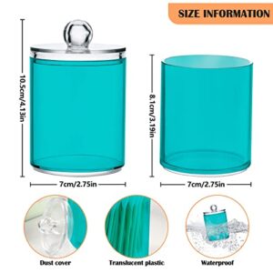 ALAZA 4 Pack Qtip Holder Dispenser Teal Blue Solid Color Bathroom Organizer Canisters for Cotton Balls/Swabs/Pads/Floss,Plastic Apothecary Jars for Vanity